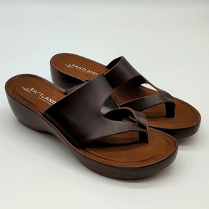 Eastland memory foam wedge sandals brown leather Laurel women's 9